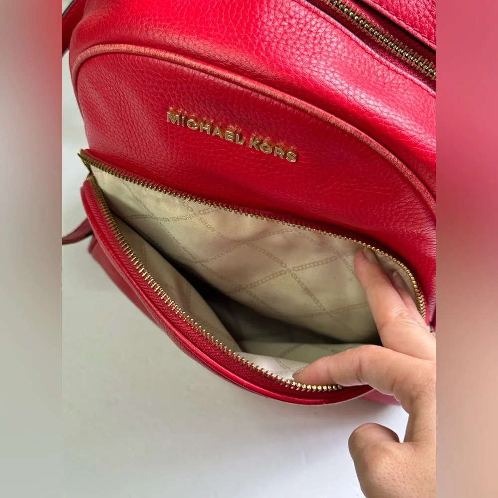 Michael Kors Backpack Abbey Medium Bag Red Pebbled Leather